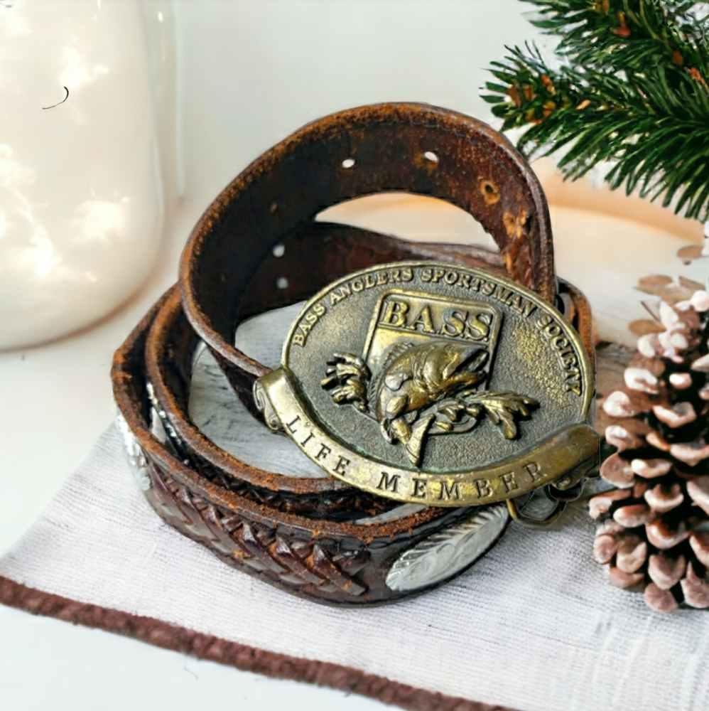 Bass Anglers Sportsman Statement Vintage Belt Life Member Tooled Conch Buc… - Picture 11 of 11